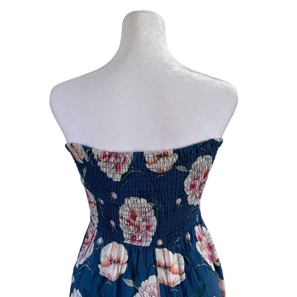 Band of Gypsies Teal Floral Strapless Bustier Jumpsuit Size Small - Picture 3 of 5